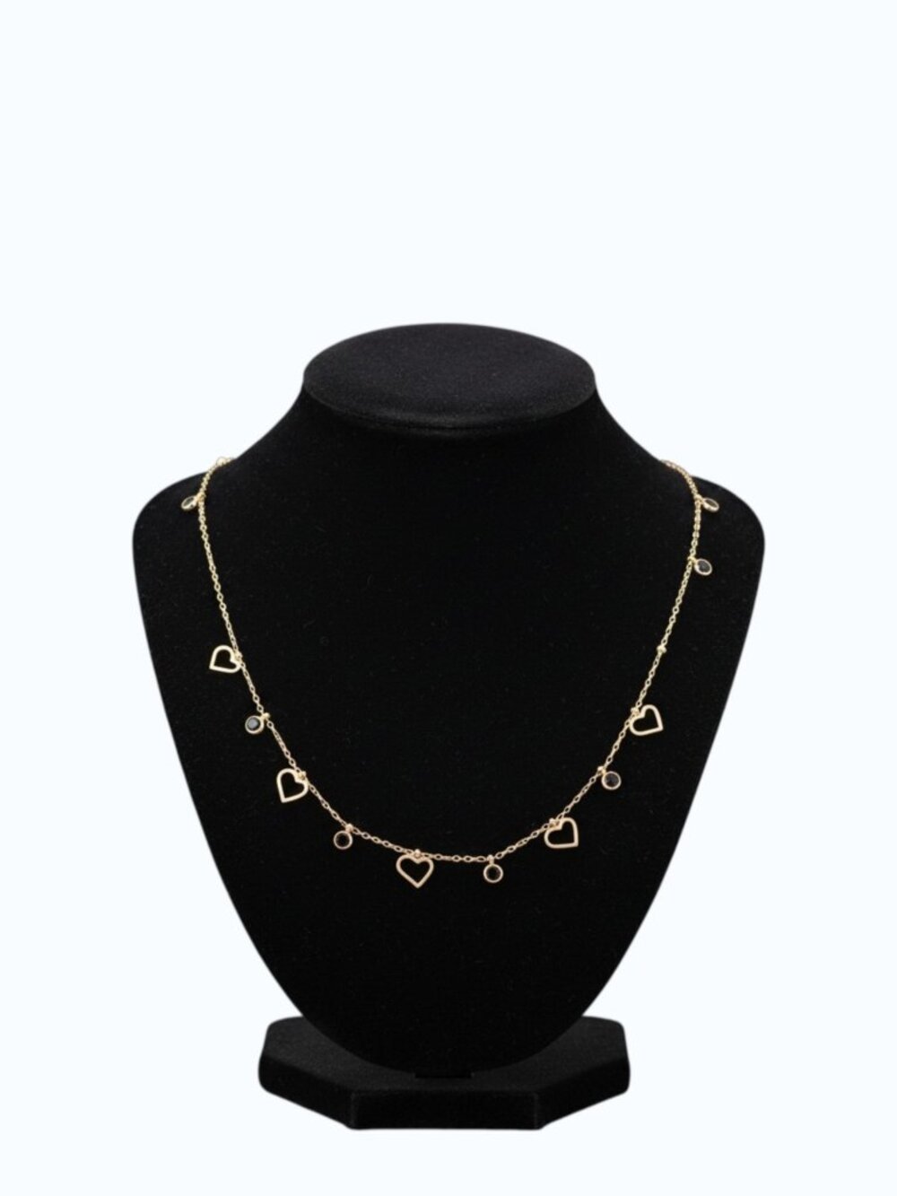UTC Rose Gold Heart Charm Necklace | Dainty Black Bead Chain | Adjustable Minima